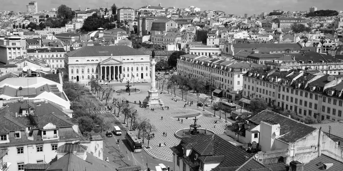 Aerial view of a city square